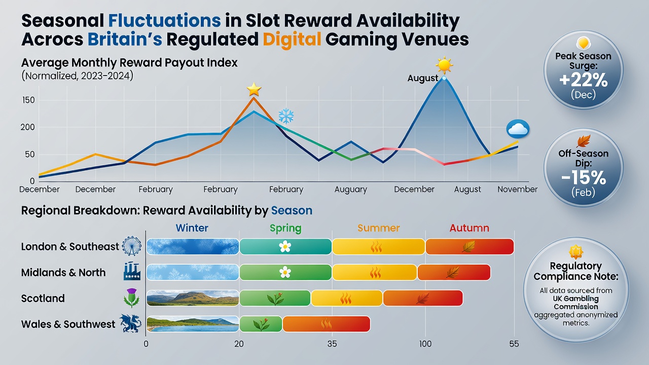 Infographic illustrating summer versus winter slot reward availability trends in British online casinos
